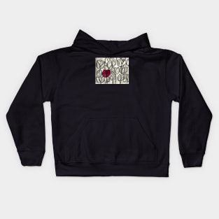 Red Tulip on Black and White Kids Hoodie